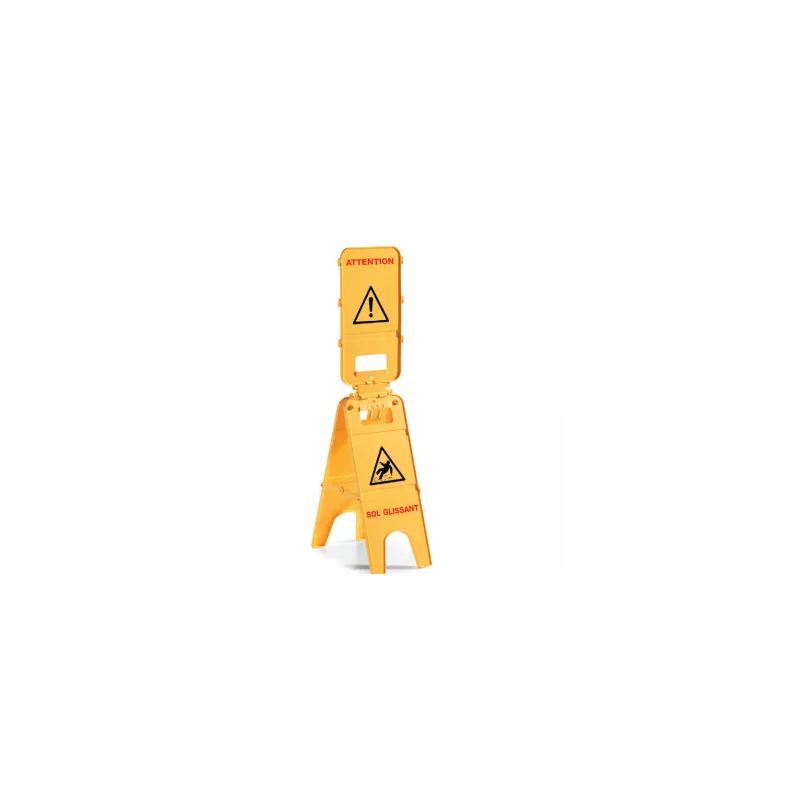 Panneau de signalisation “attention sol glissant” à trois parties