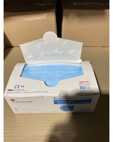 Skapnet 50 Masques filtrant chirurgical normalisé 3 plis bleu | Non...
