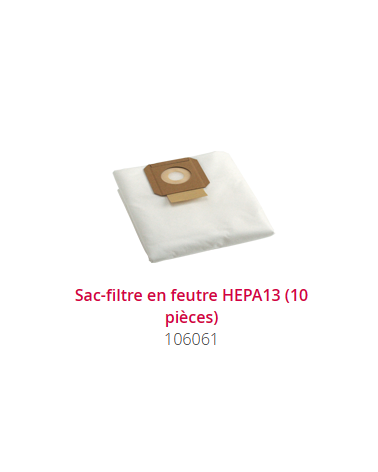 SAC FILTRE EN FEUTRE HEPA H13 (10 pièces) pour T11EVO et Gamme MAXIMUS/ERA/FLOORY