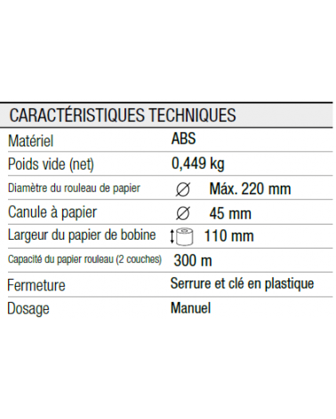 Distributeur Papier Hygienique 300 m. 100% Plastique Recyclé Noir Mat Ø 45