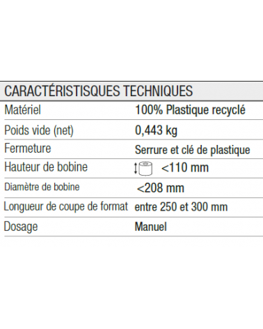 Distributeur Papier Hygiénique 110 mm. avec contrôle de distribution 100% Plastique Recyclé Noir Mat
