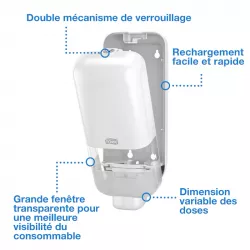 Tork Distributeur de savon et de désinfectant blanc S4