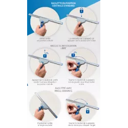 Raclette vitre complète Articulée GLOSS-W Prime Bleu 35 cm Uni-Connect