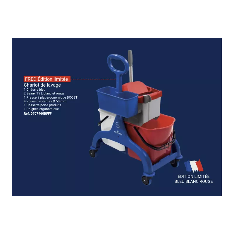 Chariot de lavage Filmop FRED Édition Limitée Bleu Blanc Rouge